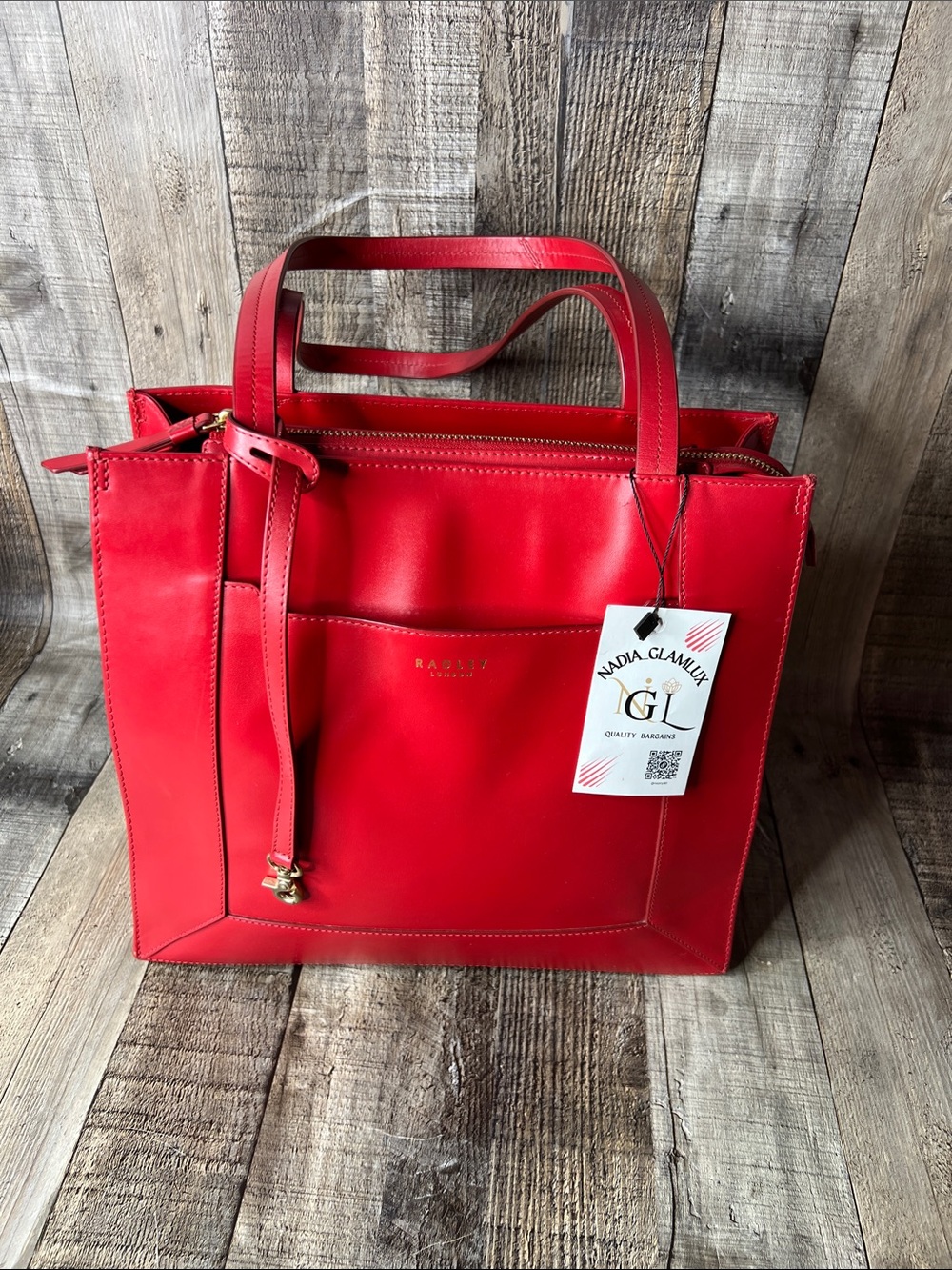 RADLEY LONDON Red Leather Tote with Front Pocket - Picture 2 of 10